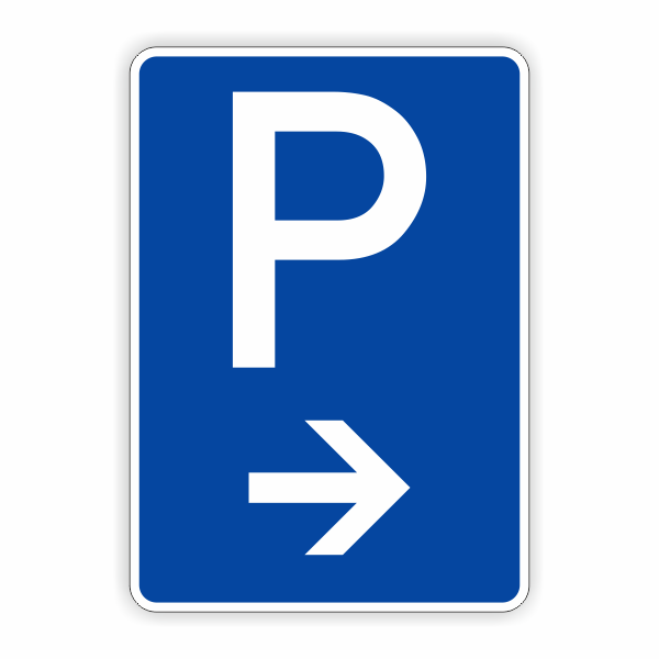 Parkplatzschild mit Pfeil rechtsweisend