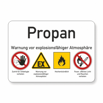 Propan Gastank-Aufkleber, Text und 4 Symbole