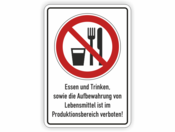 Essen verboten, Becher, Besteck, und Zusatztext