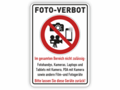 Foto-Verbot, Verbotszeichen mit Kameras und Handy und Text