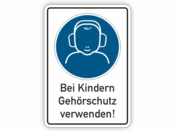 Gehörschutz bei Kindern, blaues Symbol auf weißem Grund