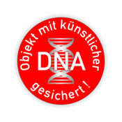 Objekt mit künstlicher DNA gesichert, Helix auf rotem Grund